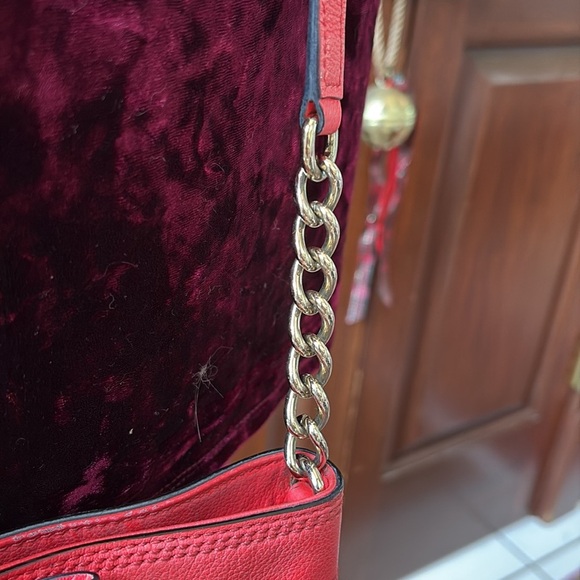 Kate Spade Crossbody bag leather orangeish red bow on front chain strap det - Picture 4 of 16